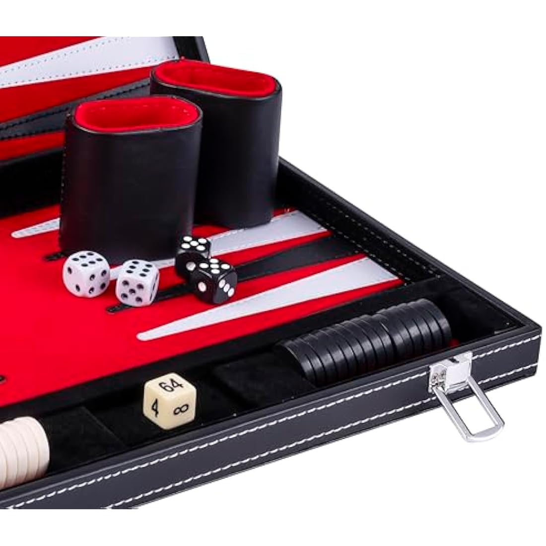 Engelhart- 250516 - Backgammon 15"- Open: 36 x 48 cm - inlaid velvet and stitching leatherette playing field in attache case