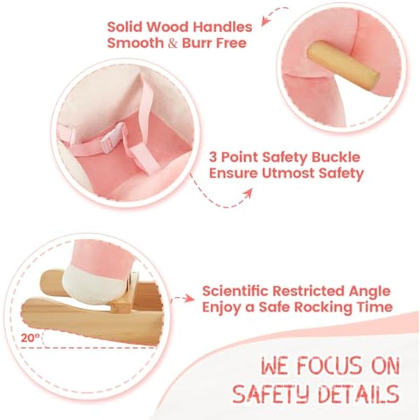 FUNLIO Elephant Baby Rocking Horse for Toddlers 6 Months to 3 Years, Cute & Graceful Pink Elephant Rocker for Baby Girl, Stuffed Plush Ride-on Rocking Animal, Easy to Assemble, CPC & CE Certified