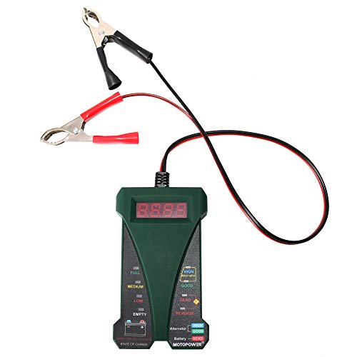 MOTOPOWER 12V Digital Battery Tester Voltmeter and Alternator Charging System Analyzer with LCD Display and LED Indication, Black Rubber Paint