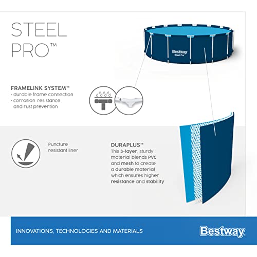 Bestway Steel Pro Swimming Pool Set | Above Ground Round Paddling Pool, 10’ x 30"