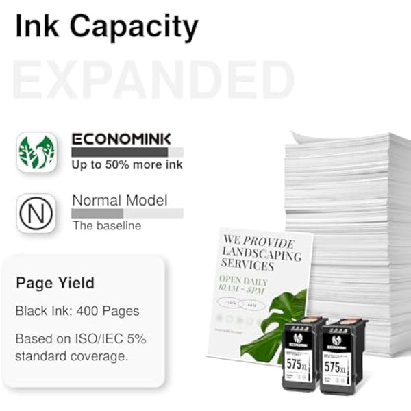 Economink PG-575XL 575 Ink Cartridges XL, Replacement for Canon 575XL Ink Cartridges, Compatible with PIXMA TS3550i TS3551i TR4750i TR4751i Printers (2 Black) Multipack
