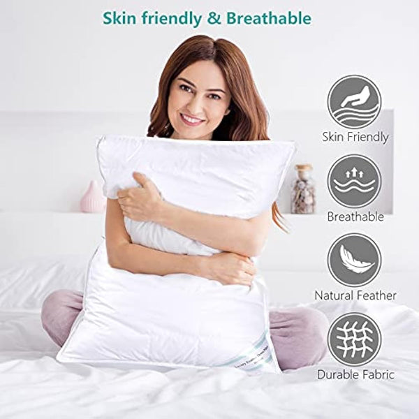 Threads For Bed Natural Feather & Down Pillows Pack of 2, Luxury Sleeping Pillow with Downproof Dual Layer Cover, Medium/Soft Density Support Pillow For Back & Side Sleeper - 19x29