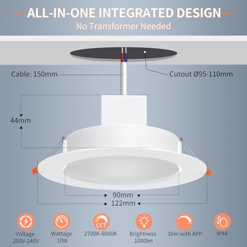 DUSKTEC Smart Recessed Downlights 10W 1000LM, Work with Alexa, APP & Voice Control, 2700K-6000K Warm Neutral Cold White CCT Adjustable Spot Light, Dimmable LED Recessed Ceiling Spotlights, 6 Pack