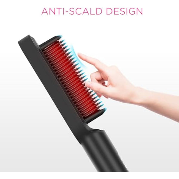 2 in1 Ionic Hair Straightener Brush, PARWIN PRO BEAUTY Hair Straightener Brush with 20s Fast Heating, Anti-Scald Design, 4 Heating Settings & LED Display, Keratin Ceramic Coating, Dual Voltage