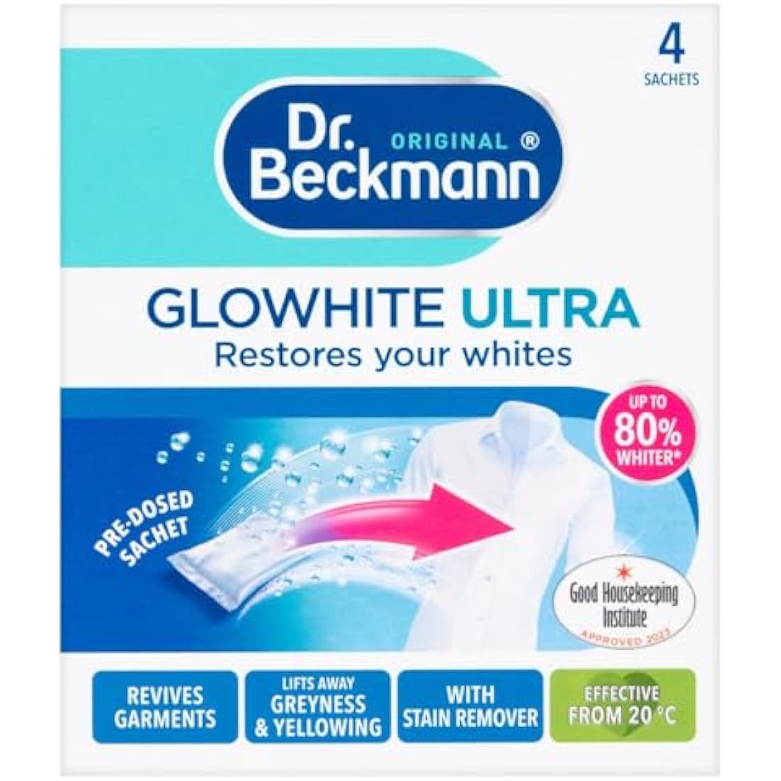Dr Beckmann Glowhite Ultra Fabric Whitener (8 x 40g Sachets)