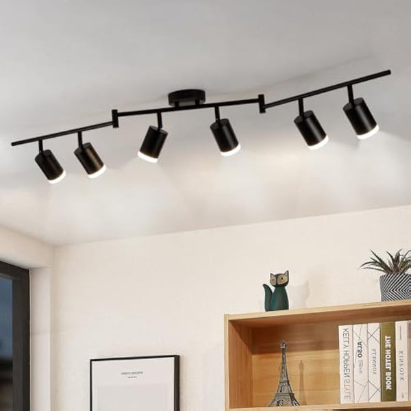 Gr4tec Spotlight Ceiling Lights 6 Way, Black Ceiling Light Fitting Rotatable, Modern LED Spotlight Bar GU10, Indoor Kitchen Spot Light for Living Room Bedroom Hallway, Bulb Not Included