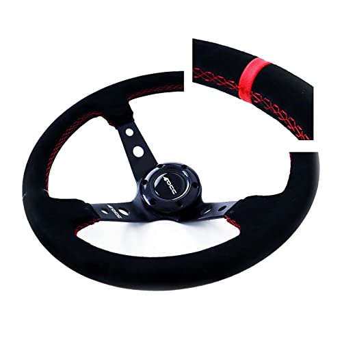 OCC MOTORSPORT OFFSET STEERING WHEEL CLASSIC MODEL PERFORATED LEATHER WITH BLACK ARMS - 90 MM FULL DISH WHEEL - 350MM (14 INCH)