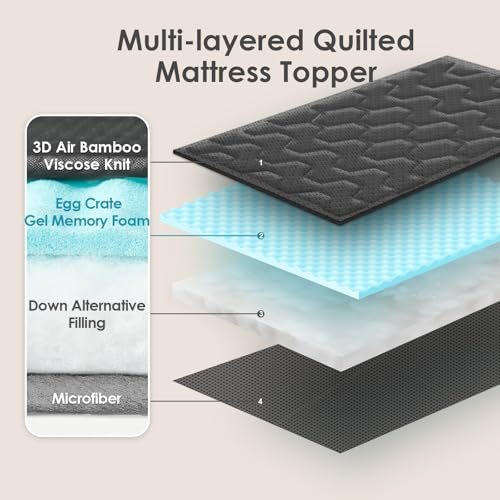 EHEYCIGA Memory Foam Mattress Topper Kingsize Bed, Gel Mattress Pad with Extra Deep Pocket, Breathable Mattress Cover, 150x200x3cm, Dark Grey
