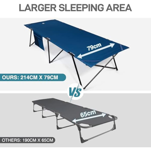 EVER ADVANCED Adult Camp Cot, Heavy Duty Folding Bed with Side Pocket, Portable Camping Bed for Outdoor Use, Loads 200KG