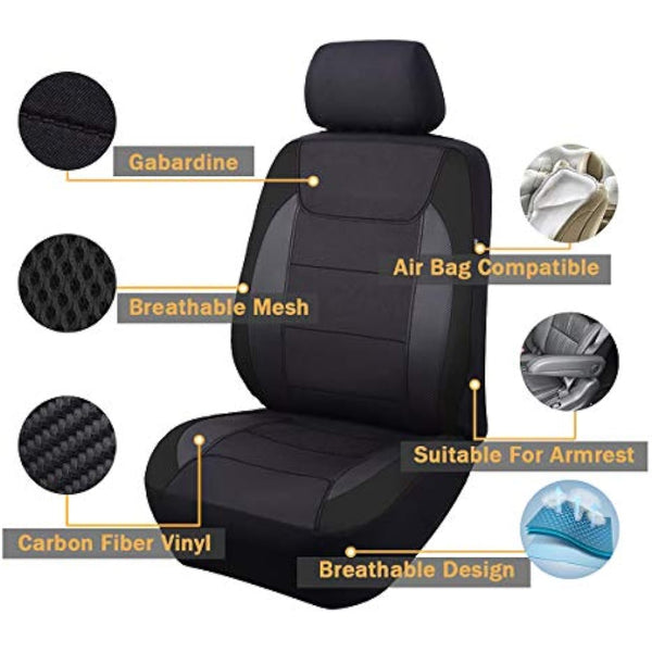 Flying Banner Gabardine Mesh Front Car Seat Covers Airbag Compatible Protector Universal for Most Car Truck Vans SUVs (Black)
