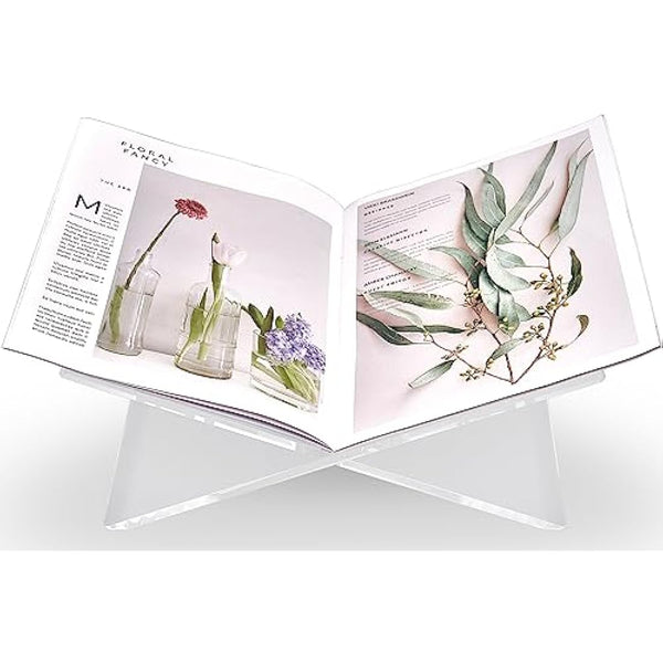 Honygebia Clear Acrylic Book Stands - Cross Frame Acrylic Book Holder, Open Bookstand for Display and Reading, Suitable for Art, Bible, Cookbook, Easel, Magazine, Recipe, Textbooks - 32 x 24 x 14cm