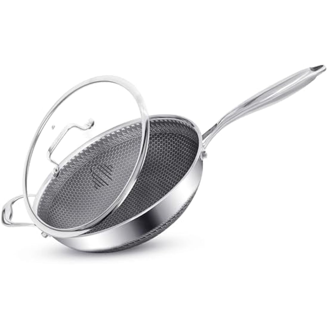 INTIGNIS® 28cm Stainless Steel Wok with Lid | 5L Heavy-Duty Non-Stick Wok Pan | Induction, Oven Safe | Dishwasher Safe | Anti Scratch | Large Frying Pan with Lid for All Hobs