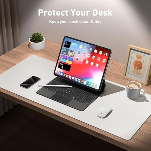 Leather Desk Protector, Office Mat, Non-Slip PU Leather Blotter, Waterproof Writing Pad for Office and Home (80cm x 40cm, Off-White)