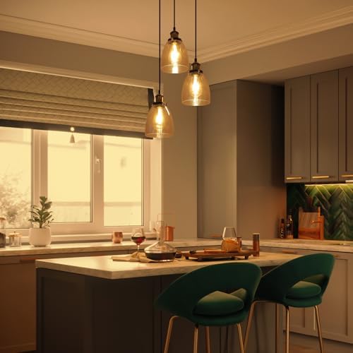 FORCOSO Vintage Glass Pendant Light 3 Lights - Pendant Lighting Ceiling with Glass Lampshade, Adjustable Height Hanging Lamp Fixture for Loft Kitchen Island Dining Room(NO Bulbs) - Cognac