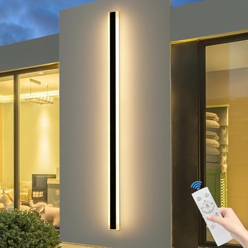 Mikeru 200CM Outdoor Wall Lights, Matt Black Dimmable LED Garage Lamp External 10% to 100% 3 Color 3000K/4500K/6000K Front Door Lighting with IP65 Waterproof Drive for Fences, Stairs