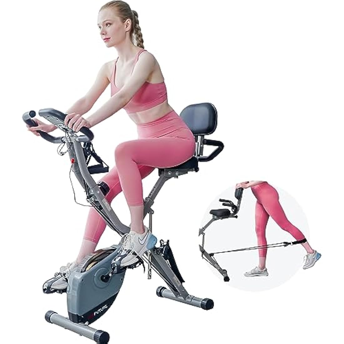 AceFuture 4-IN-1 Exercise Bikes for Home Use, Folding Indoor Stationary Cycling Bike with Arm/Leg Workout Bands,16 Levels Magnetic Resistance Fitness Bicycle with Hand Pulse and Phone/Tablet Holder