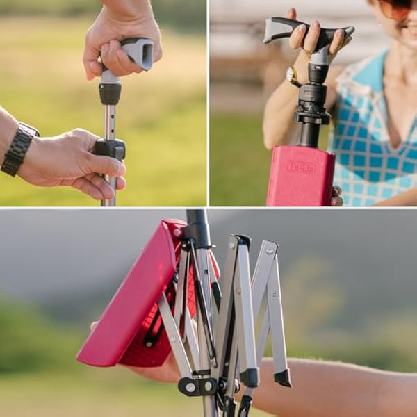 Ta-Da Chair PRO - Walking Stick with Seat, Ultra-Light Aluminium Frame & Sturdy Foldable Stool (up to 120kg), Collapsable Folding Design, Ideal for Travel & Sightseeing - Brown, Adjustable