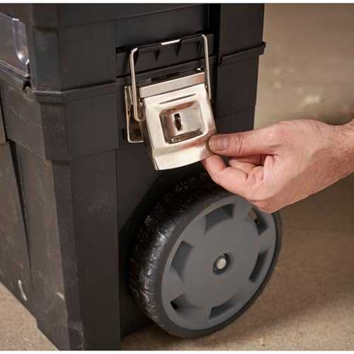 STANLEY Mobile Work Centre Toolbox, 2-in-1 Rolling Workshop with Stackable Units, Removable Toolbox, and Swivel Storage Carousel, 1-93-968