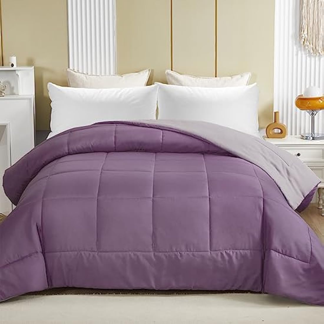 Exclusivo Mezcla 7.5 Tog Double Size Duvet All Seasons, Ultra Soft Reversible Coverless Duvet, Lightweight Down Alternative Comforter, 200x200 cm Dusty Lavender/Lilac Ash