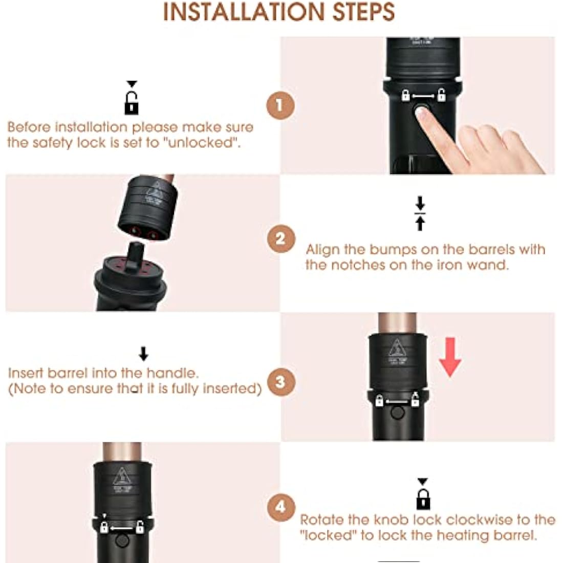 janelove Hair Curler, Curling Wand,6 in 1 Hair Iron Set for Long/Short Hair, with 5 Interchangeable Ceramic Barrel,Include Large/Small Curlers,with Heat Resistant Glove