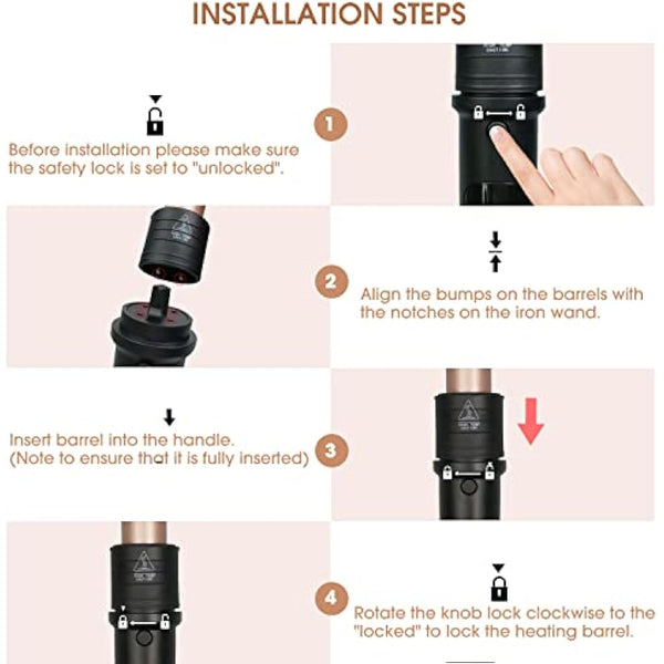 janelove Hair Curler, Curling Wand,6 in 1 Hair Iron Set for Long/Short Hair, with 5 Interchangeable Ceramic Barrel,Include Large/Small Curlers,with Heat Resistant Glove