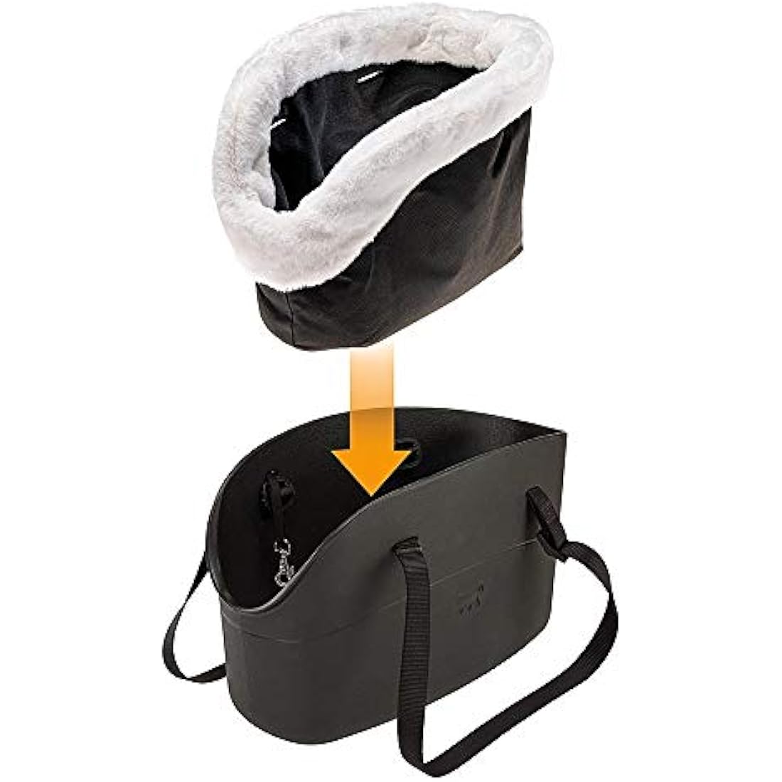 Ferplast Carrier bag for dogs WITH-ME WINTER, made of EVA, Soft rubber plastic, with faux-fur lining, Adjustable handles, Safety belt included, 21.5 x 43.5 x h 27 cm Black