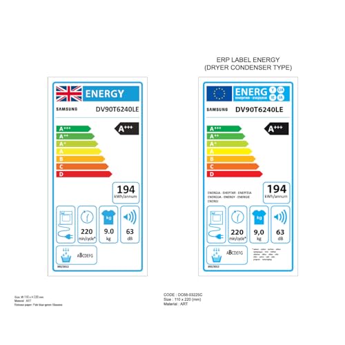Samsung Series 6 DV90T6240LH/S1 with OptimalDry™, Freestanding Heat Pump Tumble Dryer, 9 kg, White, A+++ Rated