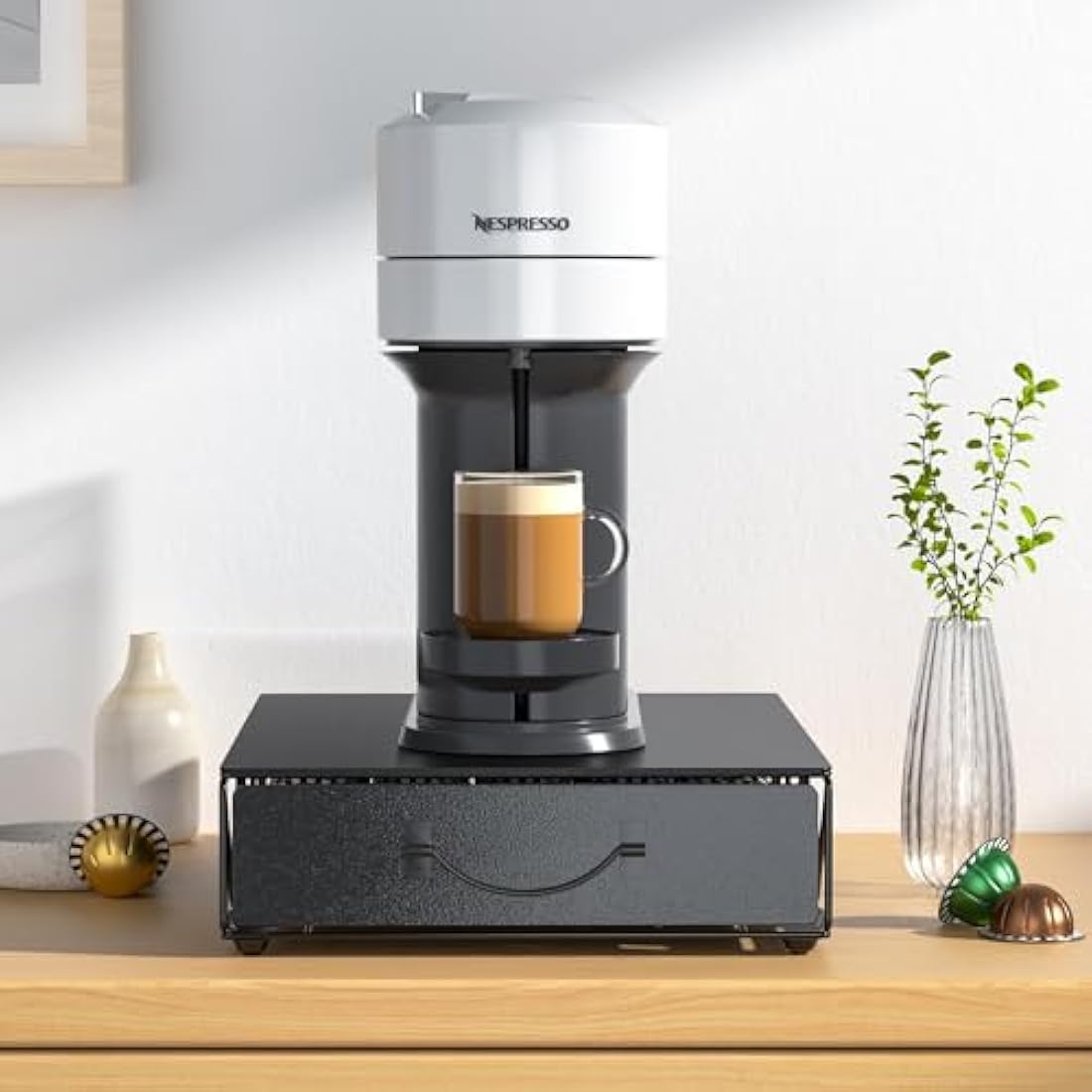 HFHOME Metal Coffee Pod Holder for 50 Nespresso Vertuo Capsules Pods & 50 Dolce Gusto Pods - Nespresso Vertuoline Capsule Drawer Organizer Coffee Machine Stand