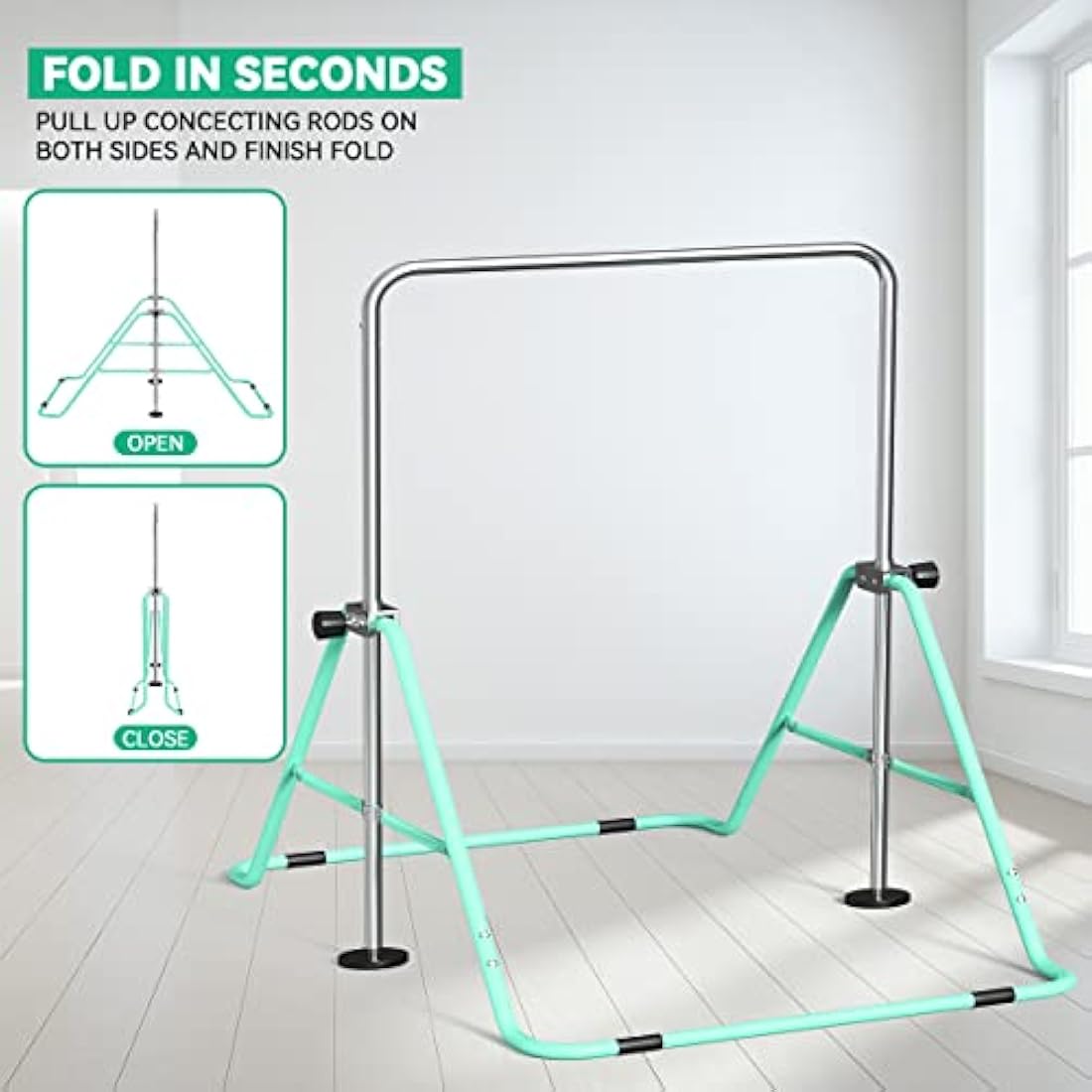 FBSPORT Gymnastics Bar, Folding Horizontal Bar Gymnastics Equipment for Kids Home Training, Expandable Gymnastics Training Bar Junior with Adjustable Height for Girls Boys