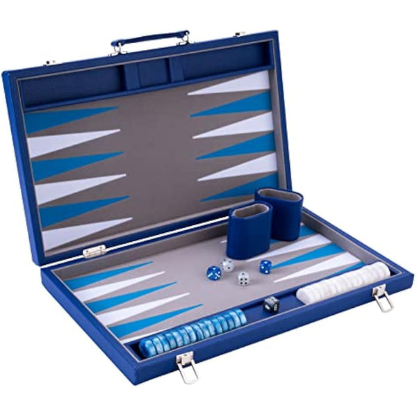 Engelhart - 250526 - Luxury 18" backgammon set inlaid velvet - leatherette exterior - pearly dice and token