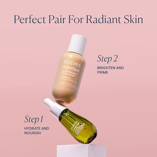 ELEMIS Superfood Glowy Primer – Hydrating & Brightening Primer for Smooth, Radiant Skin, Preps Face for Flawless Makeup Application and Glowing Complexion 60ml