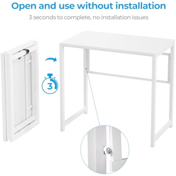 GreenForest Small Foldable Desk No Assembly,80 cm Computer Desk for Small Space,Space-Saving Home Office desk,White
