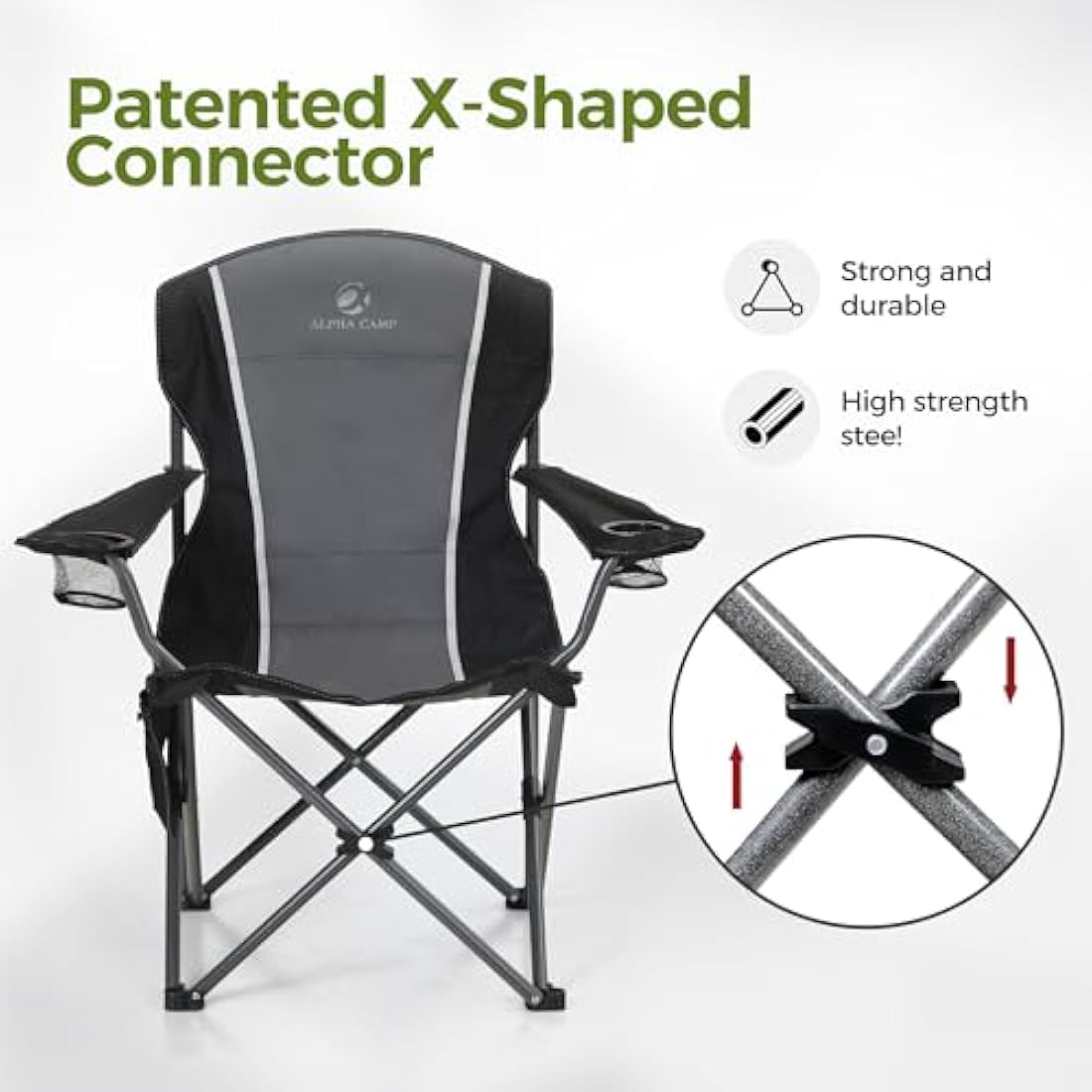 ALPHA CAMP Set of 2 Camping Chairs for Adults Folding Chair Outdoor with Cup Holder Heavy Duty Camping Chairs with High Back Up to 160kg, Lightweight And Portable