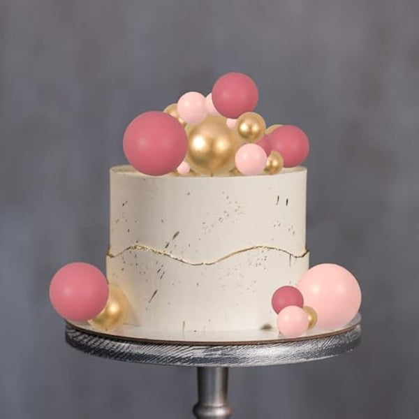 Gyufise 30Pcs Pink Gold Ball Cake Toppers Mini Balloon Cupcake Toppers DIY Foam Ball Cake Insert Decoration for Wedding Anniversary Birthday Party Supplies Decorations