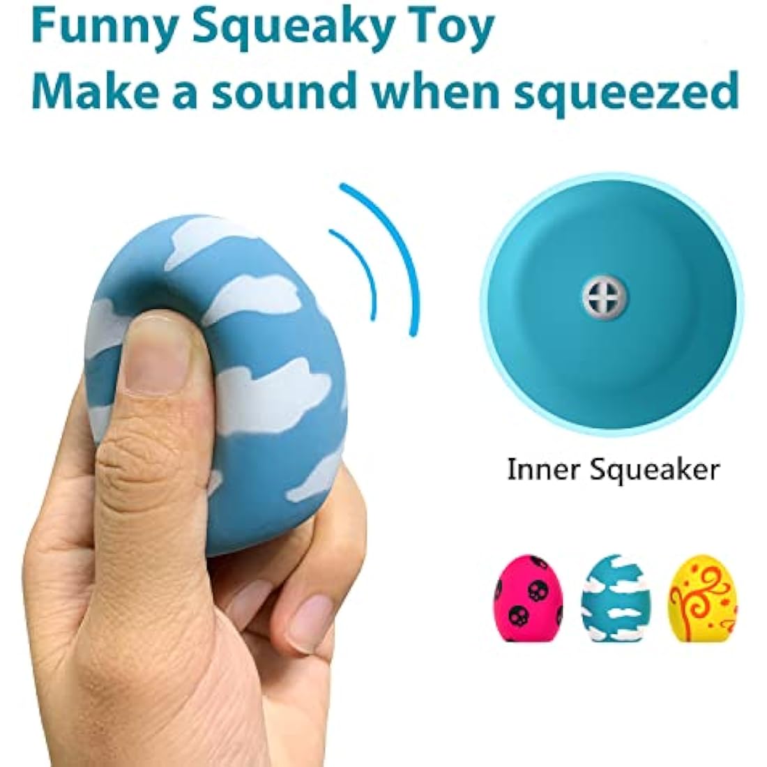 Dog Squeaky Toy, 3 PCS Latex Bouncy Egg Balls with Squeaker for Puppy Small Pet Dogs, Soft Rubber Sound Toys for Interactive Fetch Play (3 Pack - B)