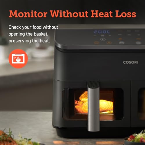 COSORI Smart Air Fryer Oven Dual Blaze 6.4L, Double Heating Elements, Cookbook, No Shaking & No Preheating, APP Control, 12 Functions, Air Fry, Roast, Bake, Reheat, Dishwasher Safe