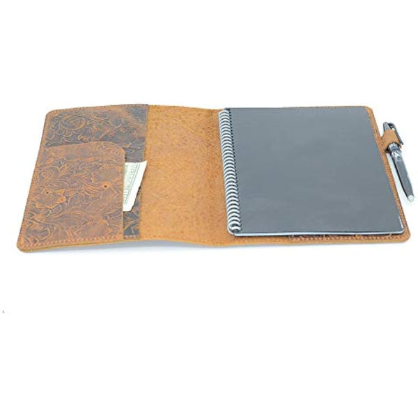 JJNUSA Compatible with Rocketbook Cover Smart Business Handmade Distressed Genuine Leather Notebook Cover for Everlast, Fusion, Wave Moleskin A4 with Pen Loop & Card Holder Letter 11" x 8.5" flower