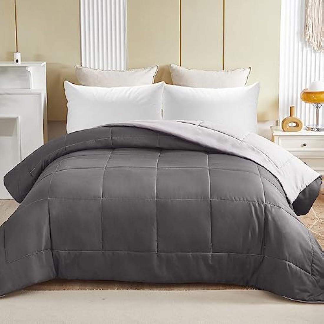 Exclusivo Mezcla 7.5 Tog King Size Duvet All Seasons, Ultra Soft Reversible Coverless Duvet, Lightweight Down Alternative Comforter, 230x220 cm Grey