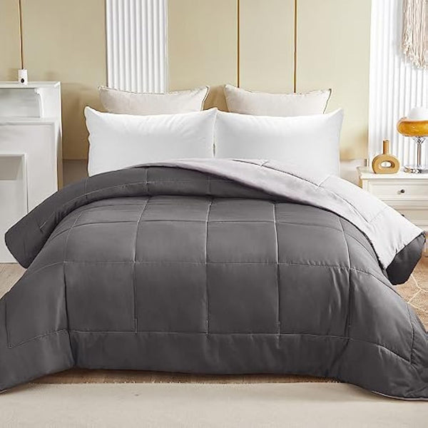 Exclusivo Mezcla 7.5 Tog King Size Duvet All Seasons, Ultra Soft Reversible Coverless Duvet, Lightweight Down Alternative Comforter, 230x220 cm Grey