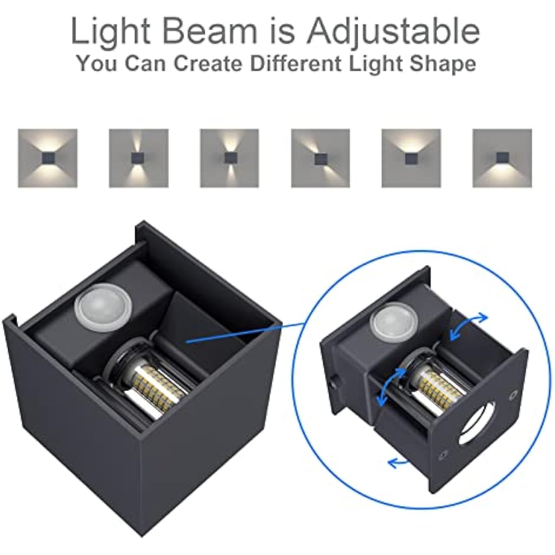 Klighten 2PCS Outdoor Wall Light with Motion Sensor, Waterproof IP54 Outside Wall Lamps with Sensor, Adjustable Beam Angle, Natural White 4000K, Antracita (G9 LED Bulb Include)