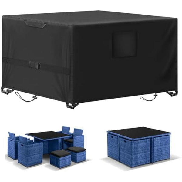 Kovshuiwe Garden Furniture Covers, Waterproof Furniture Cover,Patio Table Covers 420D Heavy Duty Oxford Fabric Rattan Furniture Cover Windproof Anti-UV for Patio, Outdoor 120x120x74cm(Black)