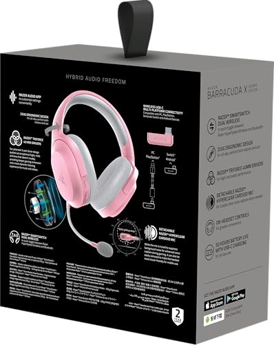 Razer Barracuda X - Wireless Multi-platform Gaming and Mobile Headset (SmartSwitch Dual Wireless, Ergonomic Design, TriForce 40 mm, Cardioid Mic, On-Headset Controls, 50h Battery USB-C) Black