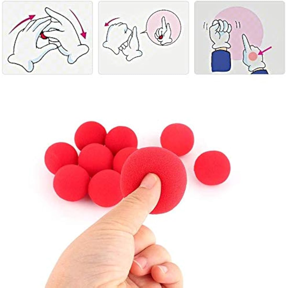 HEEPDD Magic Sponge Balls, 10Pcs 4.5cm Soft Red Sponge Balls Finger Tricks Props Classic Comedy Trick Props for Kids Halloween Party Masquerade Decoration