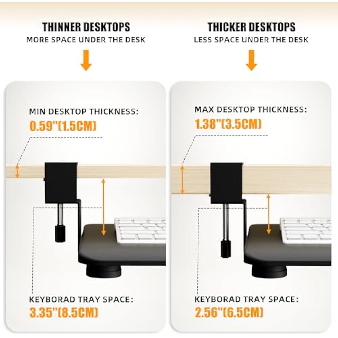 ERGOMAKER Keyboard Tray Under Desk, Pull Out Keyboard Tray with Extra Sturdy Clamp Mount System, 65x30cm (76cm Including Clamps) Computer Drawer for Typing, Perfect for Home or Office, Black.