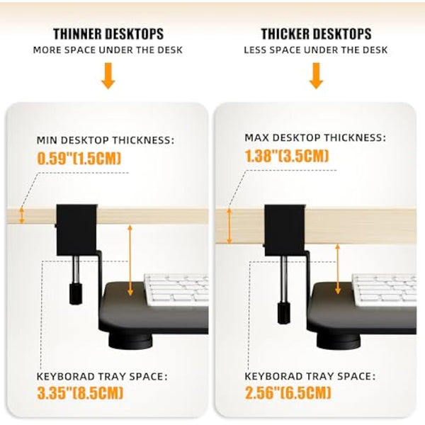 ERGOMAKER Keyboard Tray Under Desk, Pull Out Keyboard Tray with Extra Sturdy Clamp Mount System, 65x30cm (76cm Including Clamps) Computer Drawer for Typing, Perfect for Home or Office, Black.