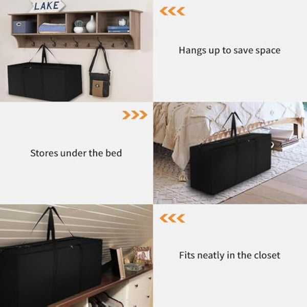 Dokon Garden Furniture Cushion Storage Bag Waterproof Christmas Tree Storage Bag Anti-UV Heavy Duty Oxford Fabric Outdoor Cushion Bags with Durable Handle and Zipper (200x60x75cm) - Black
