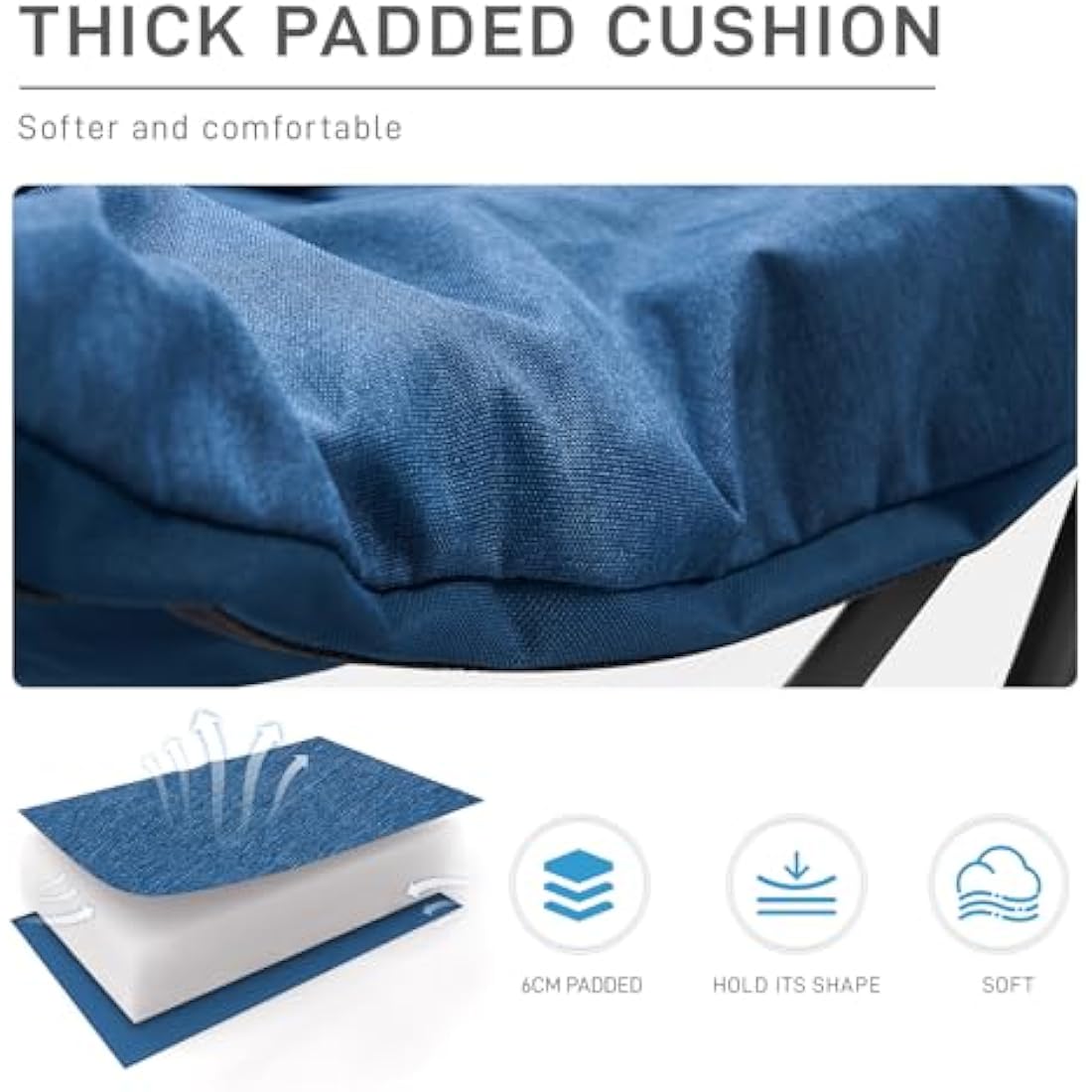 EVER ADVANCED Camping Chair Double for Adults 6cm Padded 320kg Folding 2 Seater Sofa with Side Pocket Dining Garden Outdoor Heavy Duty Luxury Fishing Portable Oversized Comfy Loadable Blue