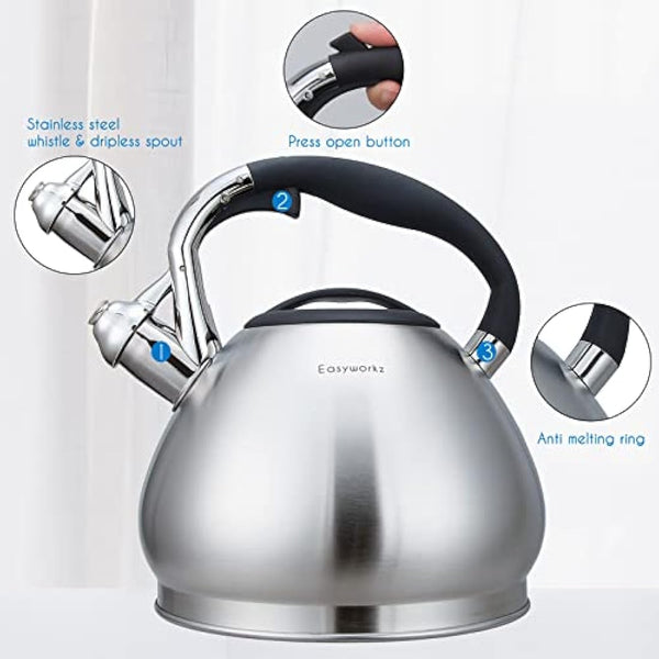 Easyworkz Whistling Stovetop 3.0l Tea Kettle Food Grade Stainless Steel Hot Water Tea Pot with Loud Whistle