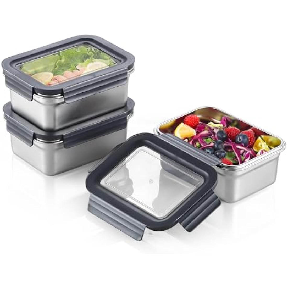 Misichao Stainless Steel Airtight Food Storage Containers with Lids - Stackable Meal Prep Food Containers for Kitchen & Pantry, Leakproof, Reusable Metal Bento Lunch Box 1100 ml 3 Count
