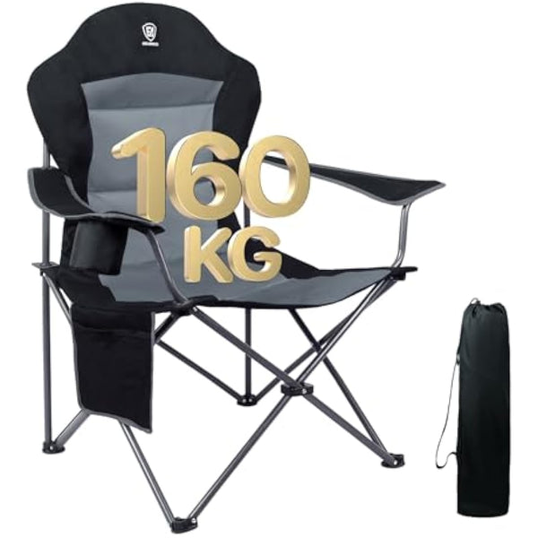 EVER ADVANCED Camping Chairs for Adults Heavy Duty Folding Chair Up to 160kg Oversized with High Back & Cup Holder & Side Pocket Comfy Camp Fold Up Chair